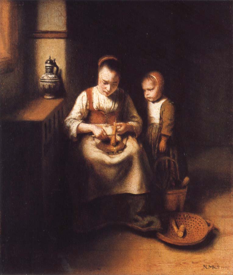 A Woman Scraping Parsnips,with a Child Standing by Her
